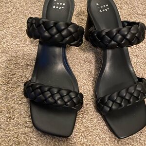 A New Day Black Heeled Shoes with Braided Design